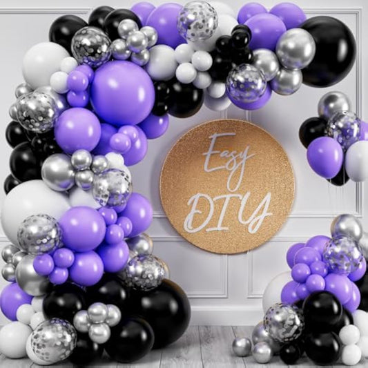 All-In-1 Purple And Black White Balloons Garland & Arch Kit – Small And Large White Purple And Black Balloons – Party Decorations For Graduations, Birthdays, Retirement, Halloween – Wednesday