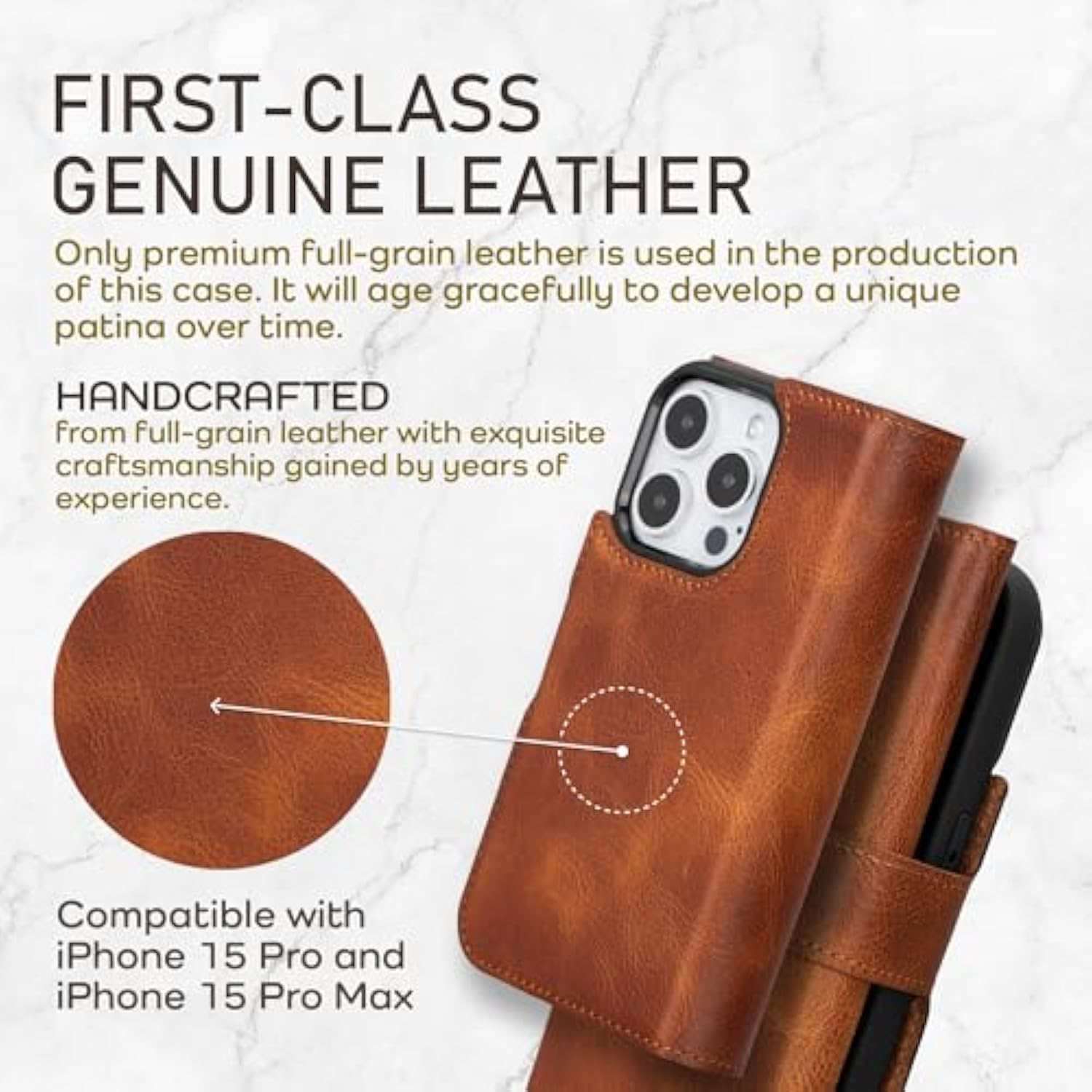 Wallet Case For Iphone 15 Pro Max, Trifold Leather Wallet, Detachable Magnetic Flip Folio Cover, Card Holder, Iphone 15 Pro Max Wallet Case, Magsafe Compatible, Rfid Blocking (Vintage Brown)
