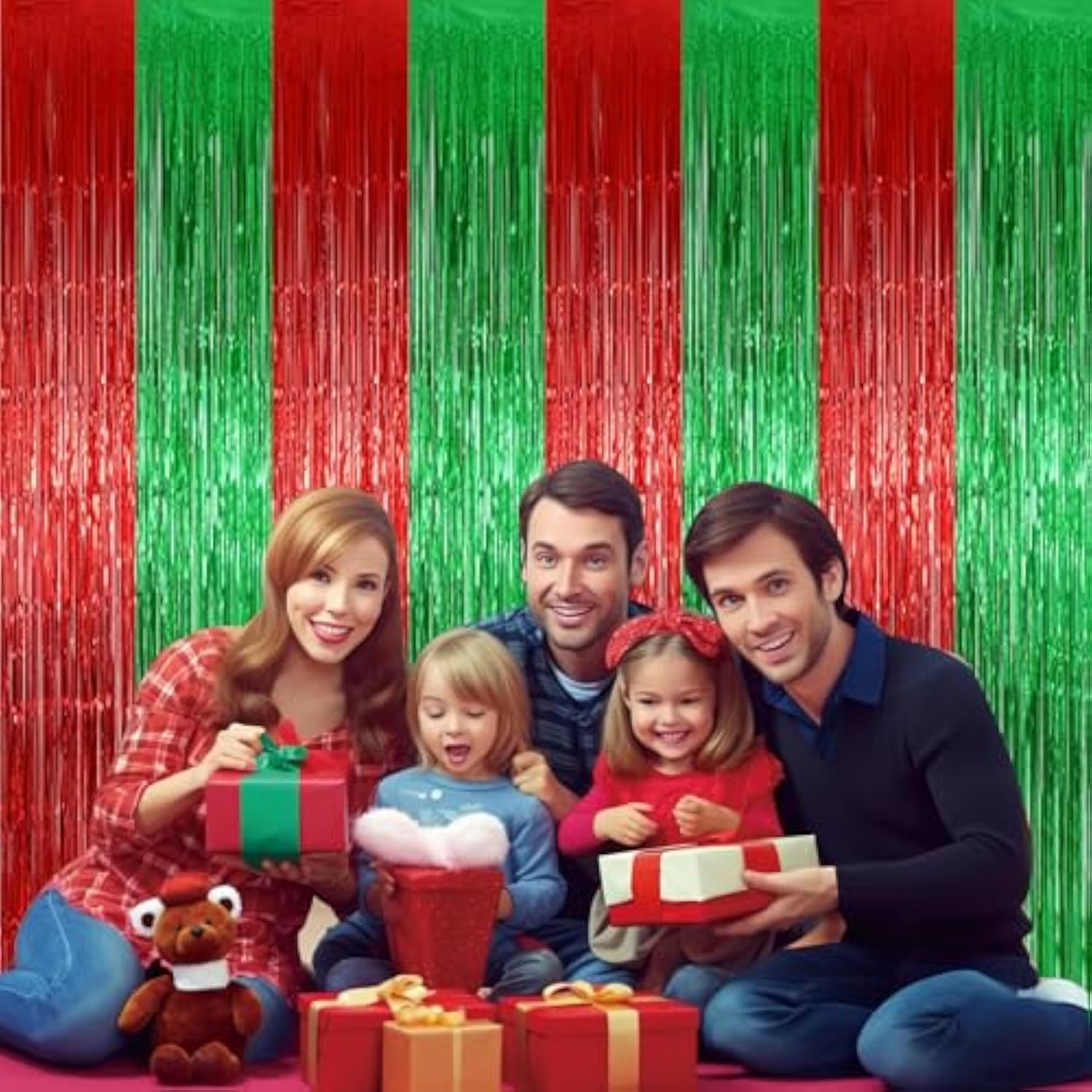 2-Pack Christmas Metallic Foil Fringe Curtains 3.2x9.8 ft for Party Backdrops
