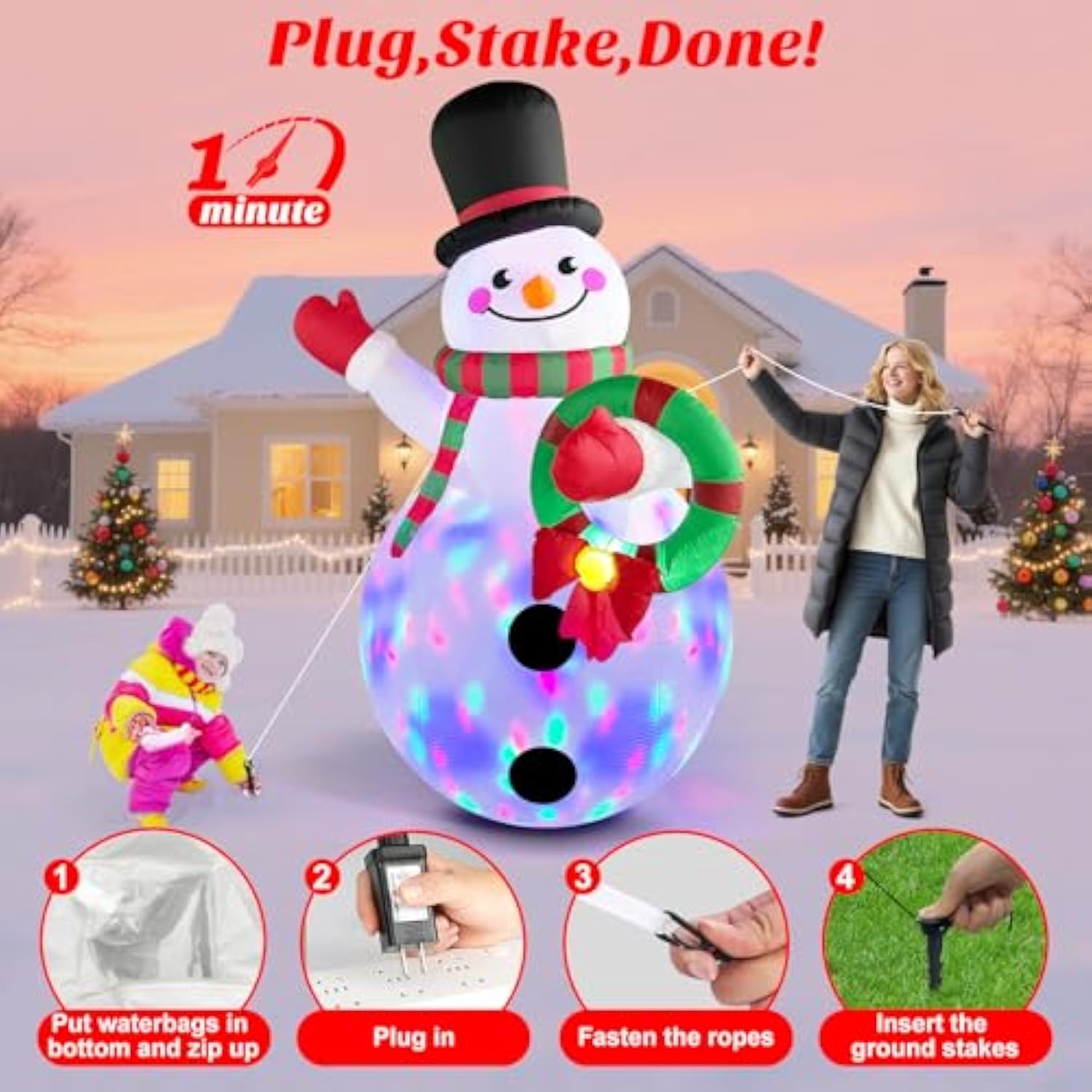 Christmas Inflatables Decorations Outdoor Blow Up Yard Snowman Rotating Led Lights, 8 Ft Tall Funny Large Merry Xmas Blo