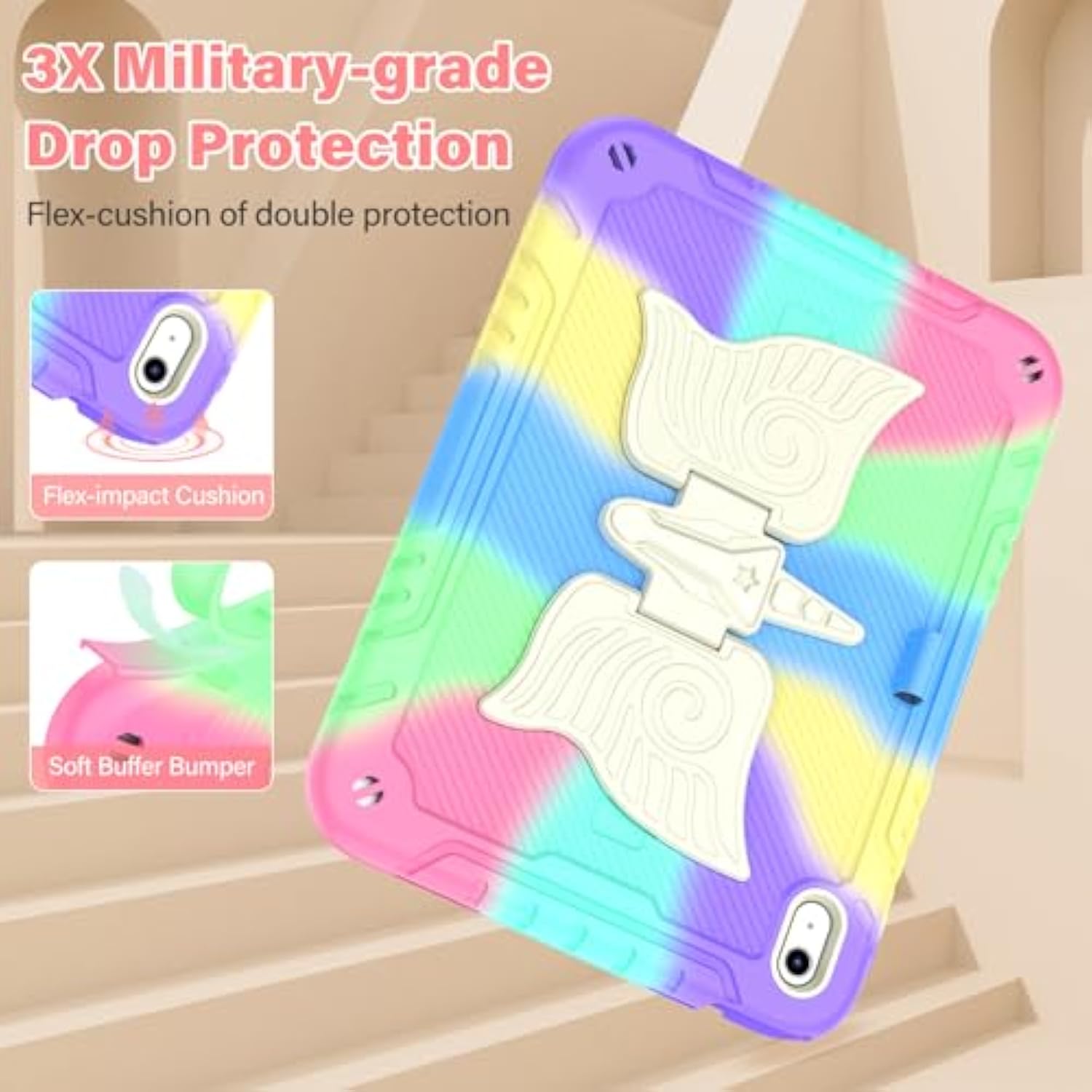 For (A16) 11Th Generation 11 Inch 2025/ 10Th Generation Case 10.9 Inch 2022 With Tempered Glass Screen Protector,Unicorn Stand,Shoulder Strap,For 10 Case Kids Girls (Colourful)