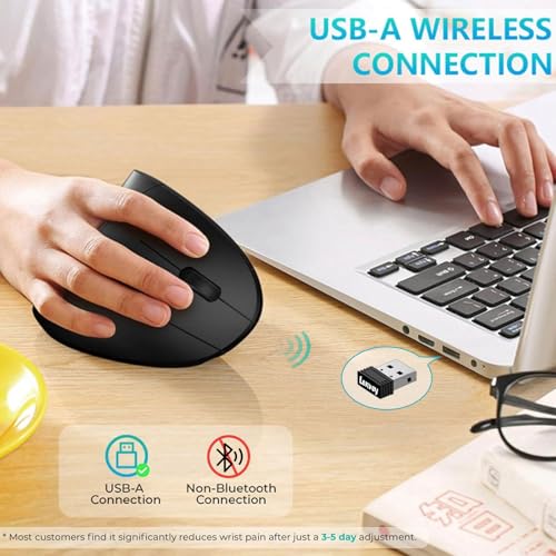 Ergonomic Mouse, Vertical Wireless Mouse - Rechargeable 2.4G Optical Vertical Mice : 3 Adjustable Dpi 800/1200/1600 Levels 6 Buttons, For Laptop, Mac, Pc, Computer, Desktop, Notebook Etc, Black