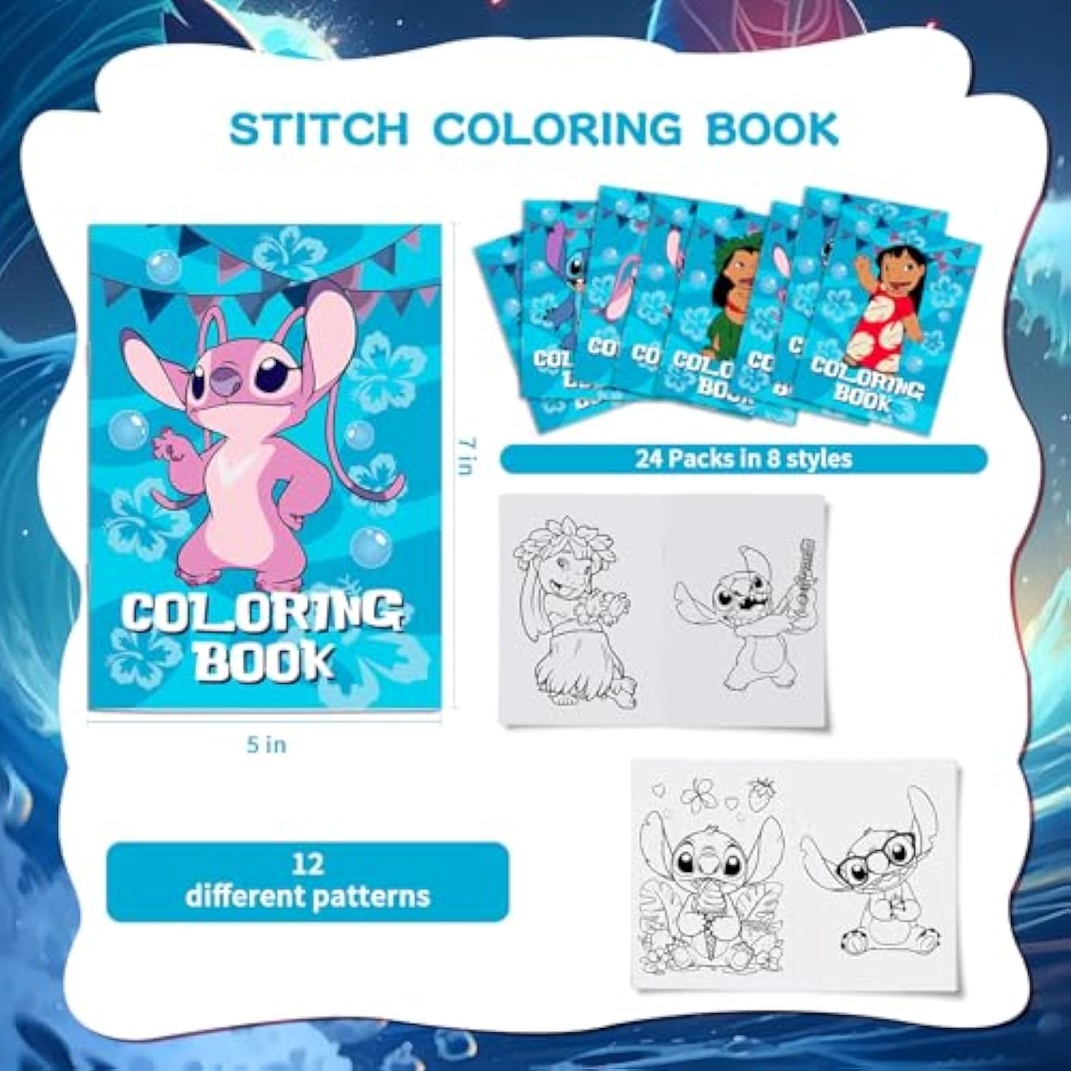 Stitch Party Supplies, 24Pcs Coloring Books For Stitch Birthday Party Gifts, Goodie Bag Stuffers, Classroom Rewards, 8 Styles