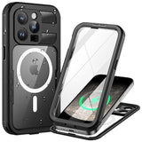 Magnetic For Iphone 15 Pro Max Case, Ip68 Waterproof Dustproof Case, [Compatible With Magsafe] [Built-In Screen Protector] Full Body Heavy Duty Rugged Phone Cover 6.7 Inch, Black/Clear