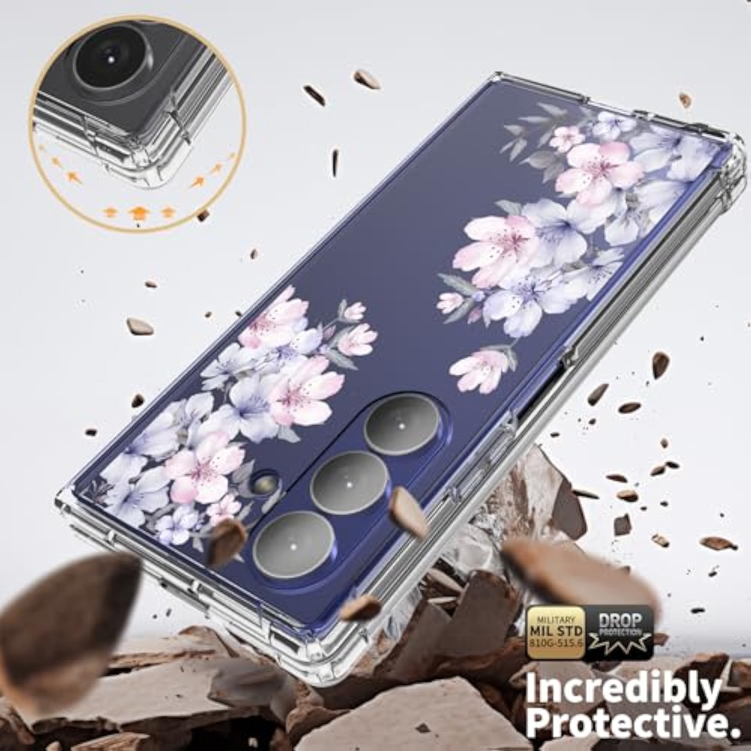 For Samsung Galaxy Z Fold 7 Case 5G Flowers Slim Anti-Drop Shockproof Protective Soft Shockproof Clear Phone Protective Covers 8.2 Inch For Women Men (Foliolosa)