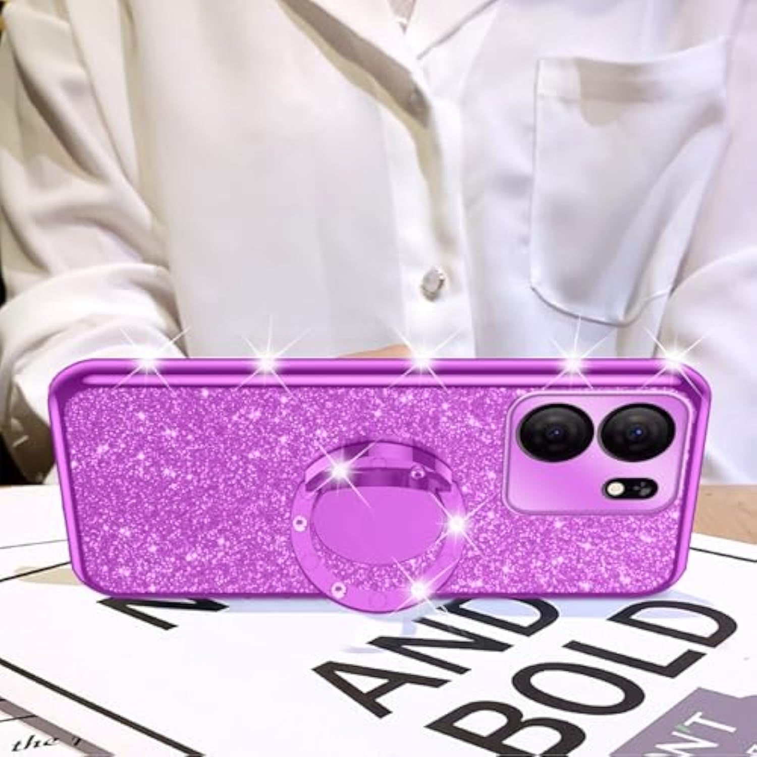 For Blu View 5 (B160V) Case Girls Women Cute Glitter Soft Tpu Phone Case With Ring Stand Strap Lanyard Bumper Shockproof Protective Cover - Purple