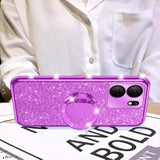 For Blu View 5 (B160V) Case Girls Women Cute Glitter Soft Tpu Phone Case With Ring Stand Strap Lanyard Bumper Shockproof Protective Cover - Purple