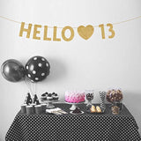 Gold Hello 13 Birthday Banner, Gold Glitter Happy 13Th Birthday Party