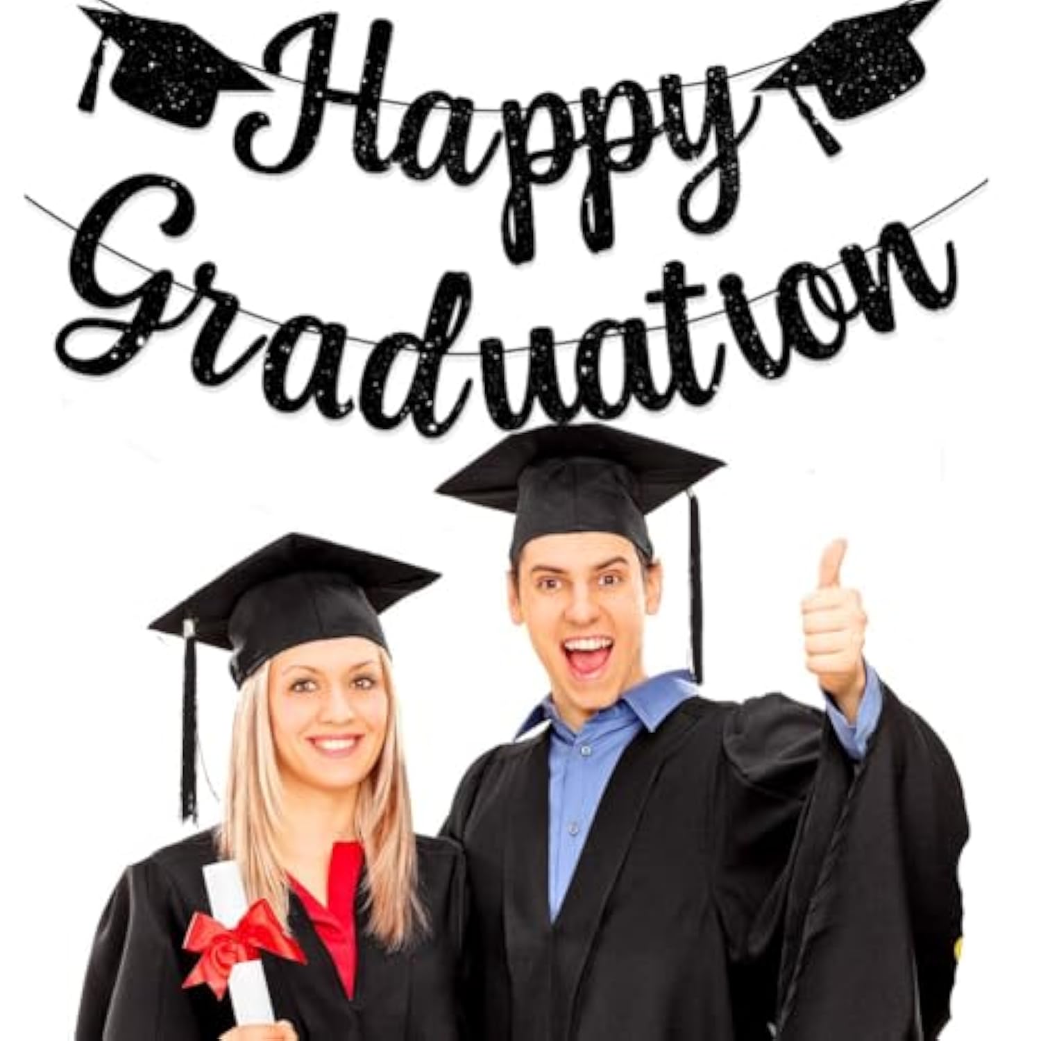 2025 Black Glitter Graduation Banner Garlands Congrats Grads Banners For Celebrate Graduation Party Decoration Supplies, School Grad Party Decorations