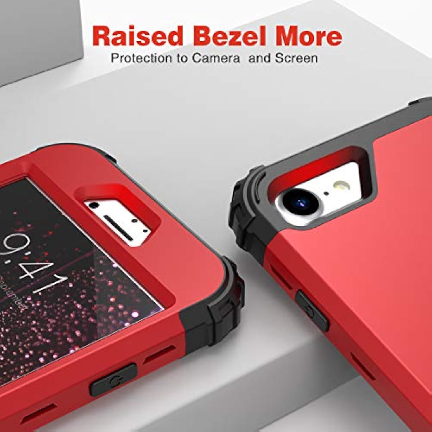 For Se 2020 Case With Screen Protector,Case For Se 2022, Sturdy 3 In 1 Shock Absorption Slim Fit Heavy Duty Hard Pc Cover Soft Silicone Bumper Full Body Cover,Red