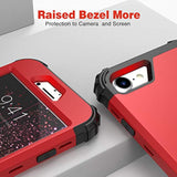 For Se 2020 Case With Screen Protector,Case For Se 2022, Sturdy 3 In 1 Shock Absorption Slim Fit Heavy Duty Hard Pc Cover Soft Silicone Bumper Full Body Cover,Red