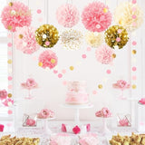 15PCS Pink Gold Wedding Baby Shower Decor – Pom Poms & Garland Backdrop Set