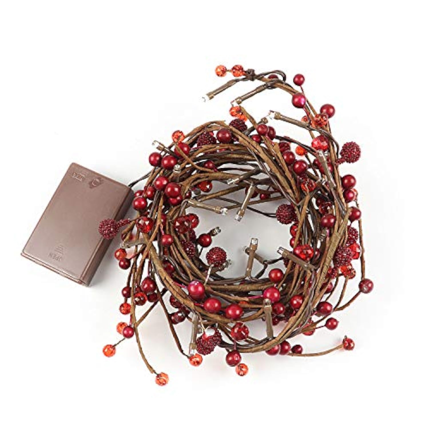 Red Berry Branch Pre-Lit Garland With 30Led Lights, Battery Operated Fairy String Lights With Timer Function For Christm