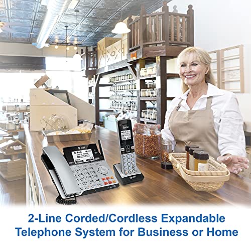 At&T Tl86103 2-Line Corded/Cordless For Small Business With Answering Machine, 2-Mailboxes, Connect-To-Cell, Caller Id Announcer, Intercom, Long Range & Expandable To 12 Handsets, Silver/Black