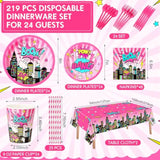 219 Pcs Pink Hero Birthday Party Decorations Girl Pink Comic Hero Plates Napkins Cups Tablecloth Cutlery Straw Disposable Tableware Set For Birthday Baby Shower Party Supplies, Serves 24