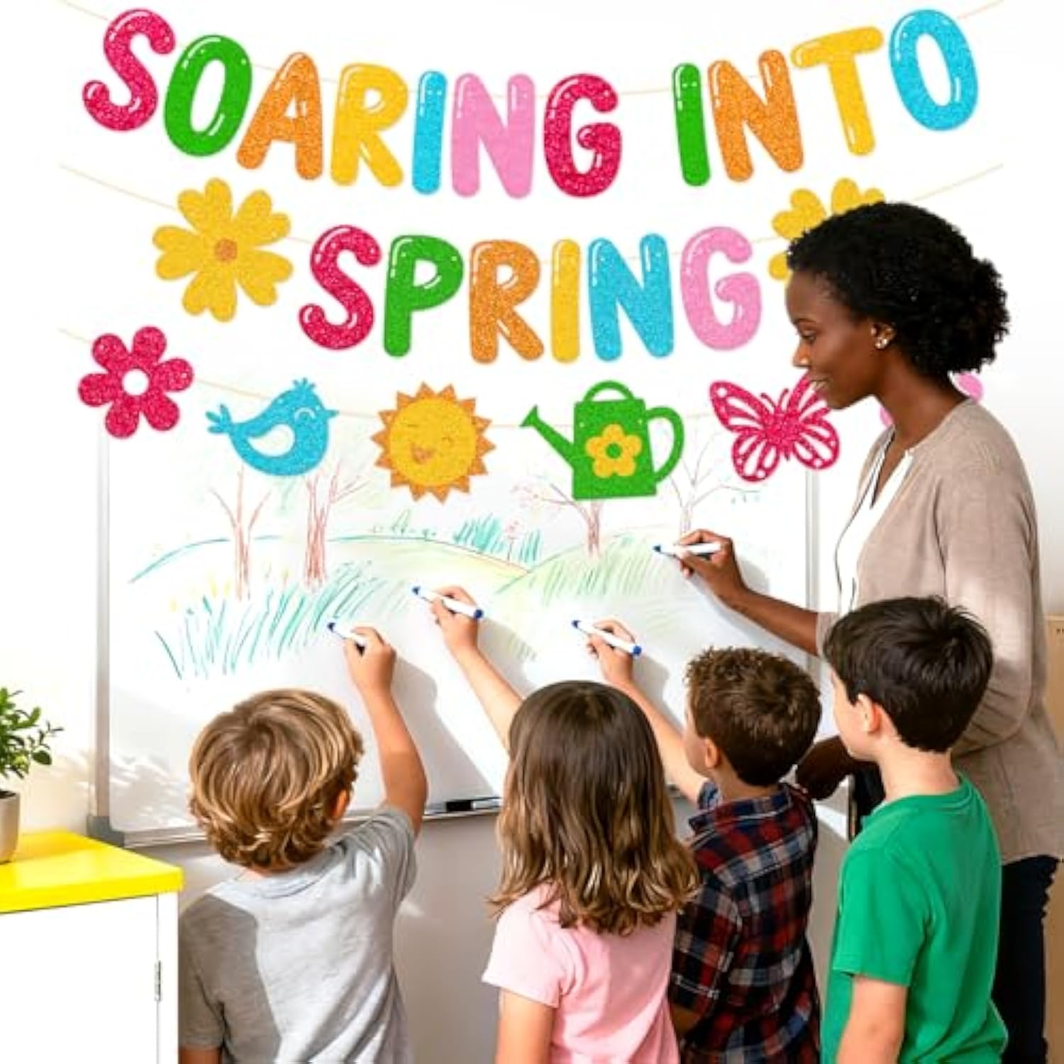 Soaring Into Spring Banner School Classroom Spring Party Decorations For Student Children Teacher Celebrating Happy Spring Party Supplies