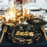 200 Pcs Nye Plates And Napkins Set, Disposable New Years Eve Party Supplies 2026, Black Gold 9" And 7" Plates Napkins Forks, Happy New Year Plates For Nye Decorations Gathering Celebration Serves 50