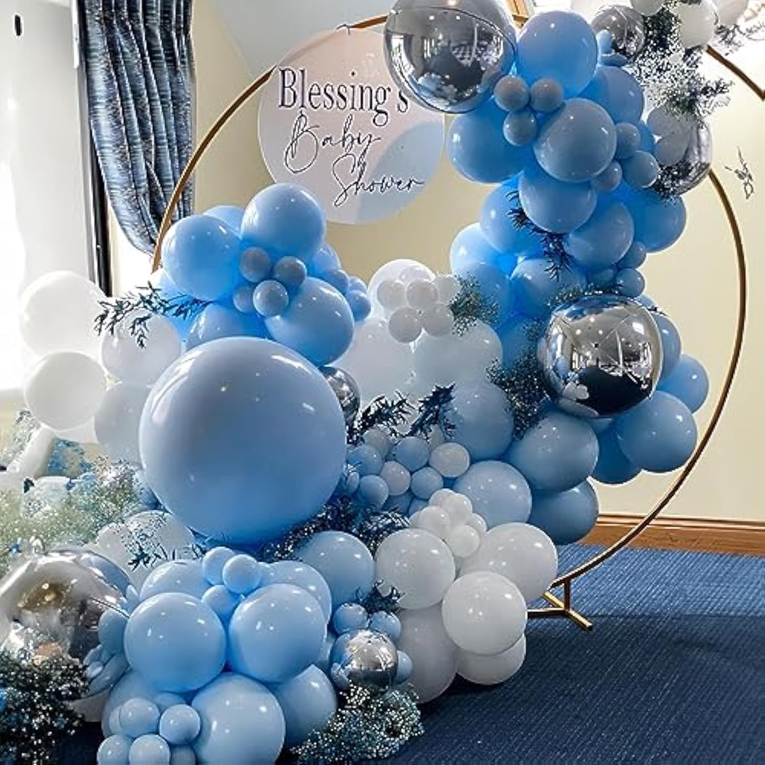 Blue & Silver Balloon Arch Kit: Baby Shower Birthday Party Decor