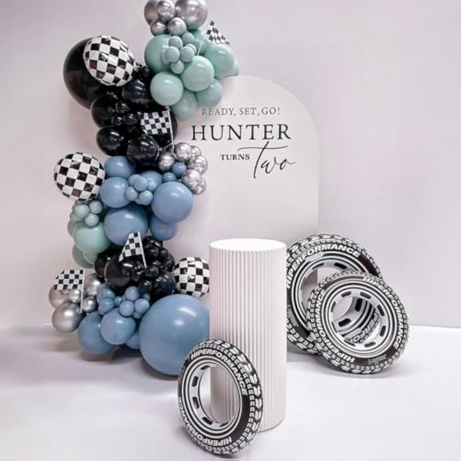 Dusty Blue And Black Balloons 60Pcs 12 Inch Race Car Slate Light Pale Blue Green Black Metallic Silver Latex Helium Balloon For Boys Race Car Fast Birthday Safari Baby Shower Party Decorations