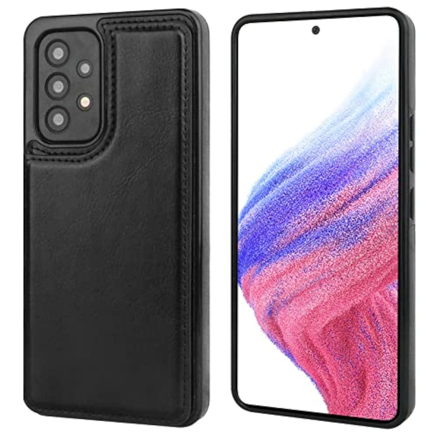 Onetop Compatible With Samsung Galaxy A53 Wallet Case With Card Holder, Pu Leather Kickstand Card Slots Case, Double Magnetic Clasp And Durable Shockproof Cover 5G 6.5 Inch(Black)