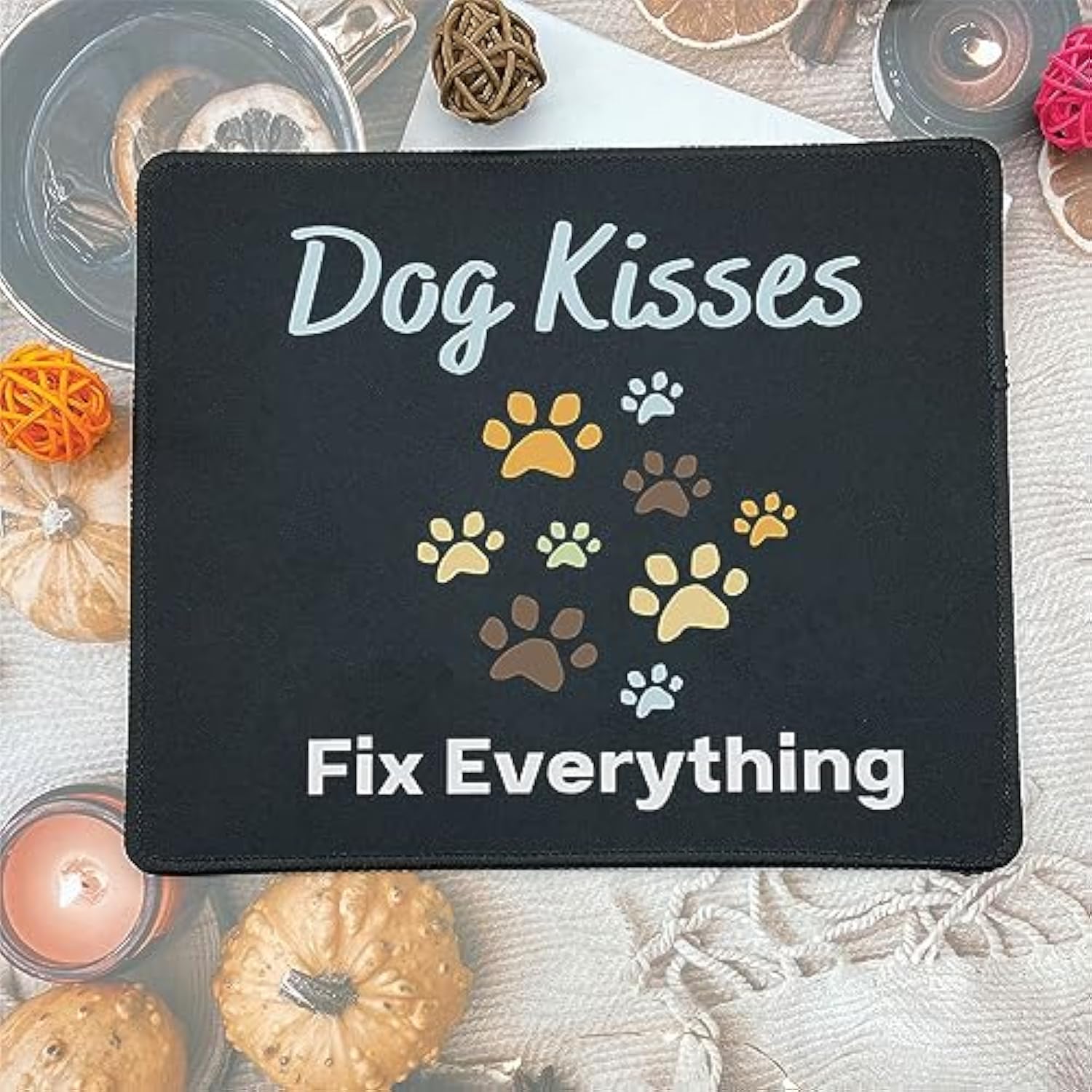 Dog Kisses Fix Everything Mouse Mat - Funny Gifts For Dog Lovers, Dog Owner - Dog Mousepad For Men, Women - Computer Mouse Pad 9.5 Inch For Laptop
