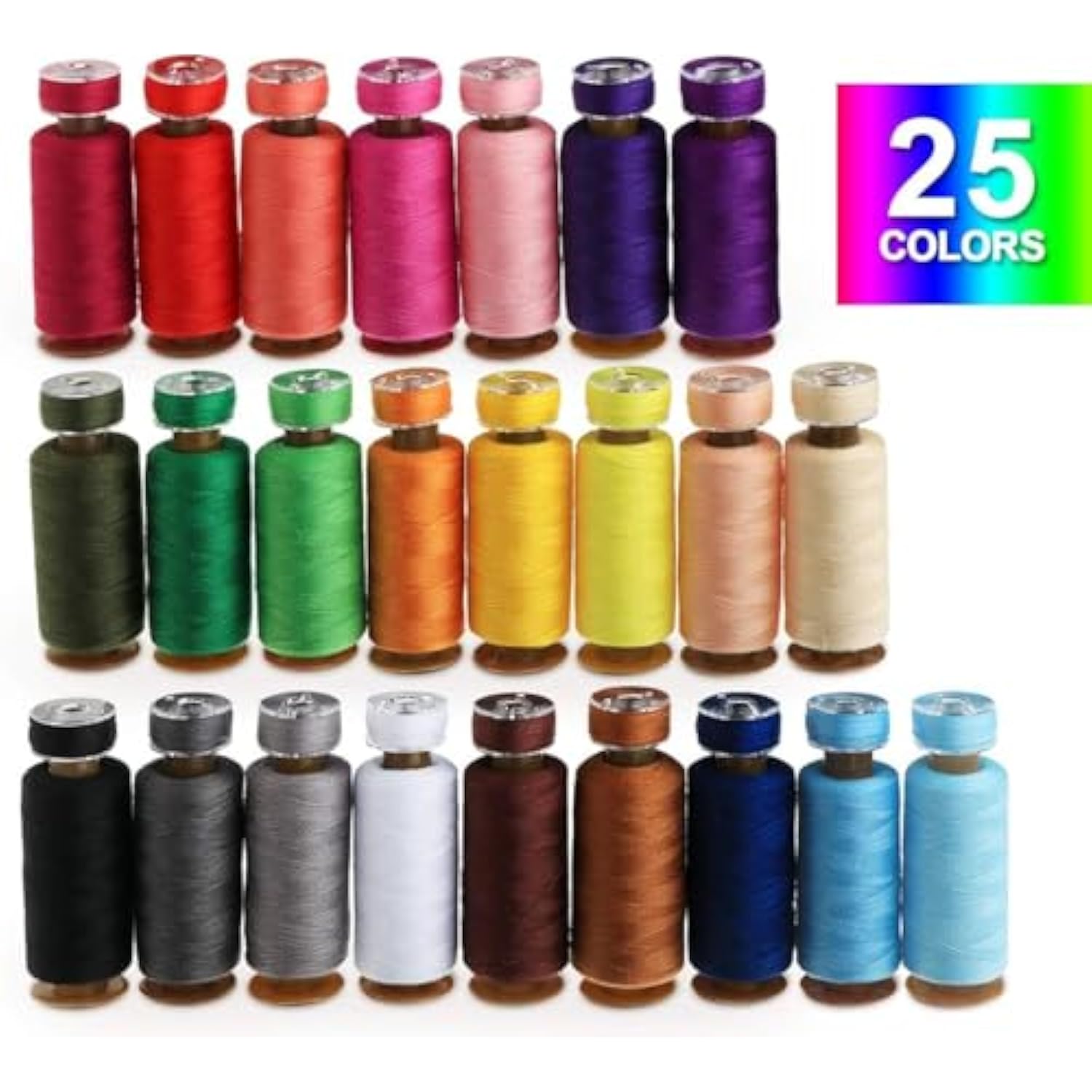 50 Pcs Prewound Bobbins Sewing Thread Kit, 400 Yards Each, 25 Assorted Colors