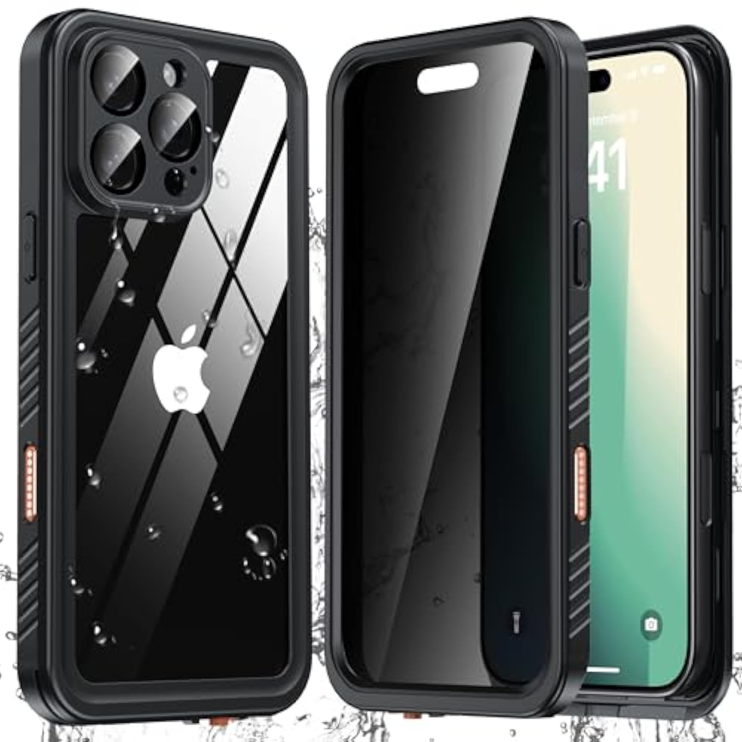 For Iphone 16 Pro Max Case Waterproof, [Anti Spy] Privacy Screen Protector For Iphone 16 Pro Max, [Ip68 Under Water] Heavy Duty Full-Body Shockproof Phone Case, Black