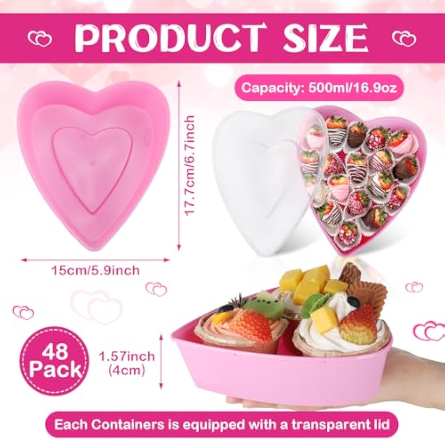 12 Pcs Plastic Food Storage With Lids 16.9 Oz Heart Shaped Containers Heart Shaped Seasoning Containers Reusable Dessert Box For Mother Valentine Wedding Birthday Fruit