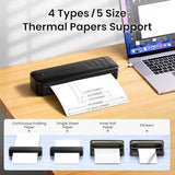 Inkless Portable Printer For Travel, Wireless Thermal Printer Support 8.5" X 11" Letter & A4 Thermal Paper, Small Mobile Compact Printer With Carry Case & 4 Rolls Thermal Paper