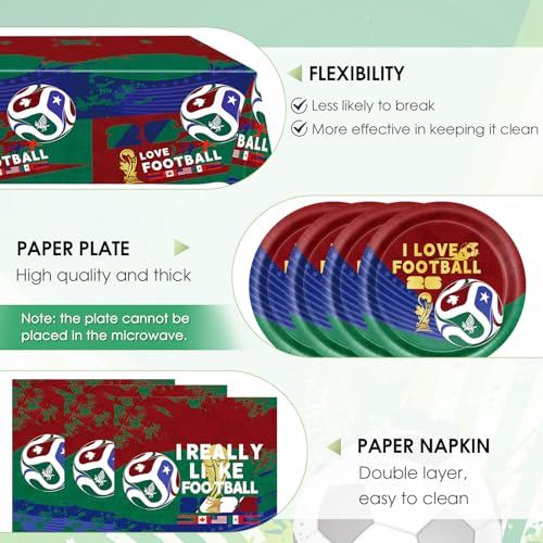 41Pcs Soccer Party Decorations 2026 Soccer Party Supplies Football Soccer Theme Plates Napkins Tablecloth,for Watch Party Game Day Kids Birthday Global Soccer Celebration Supplies