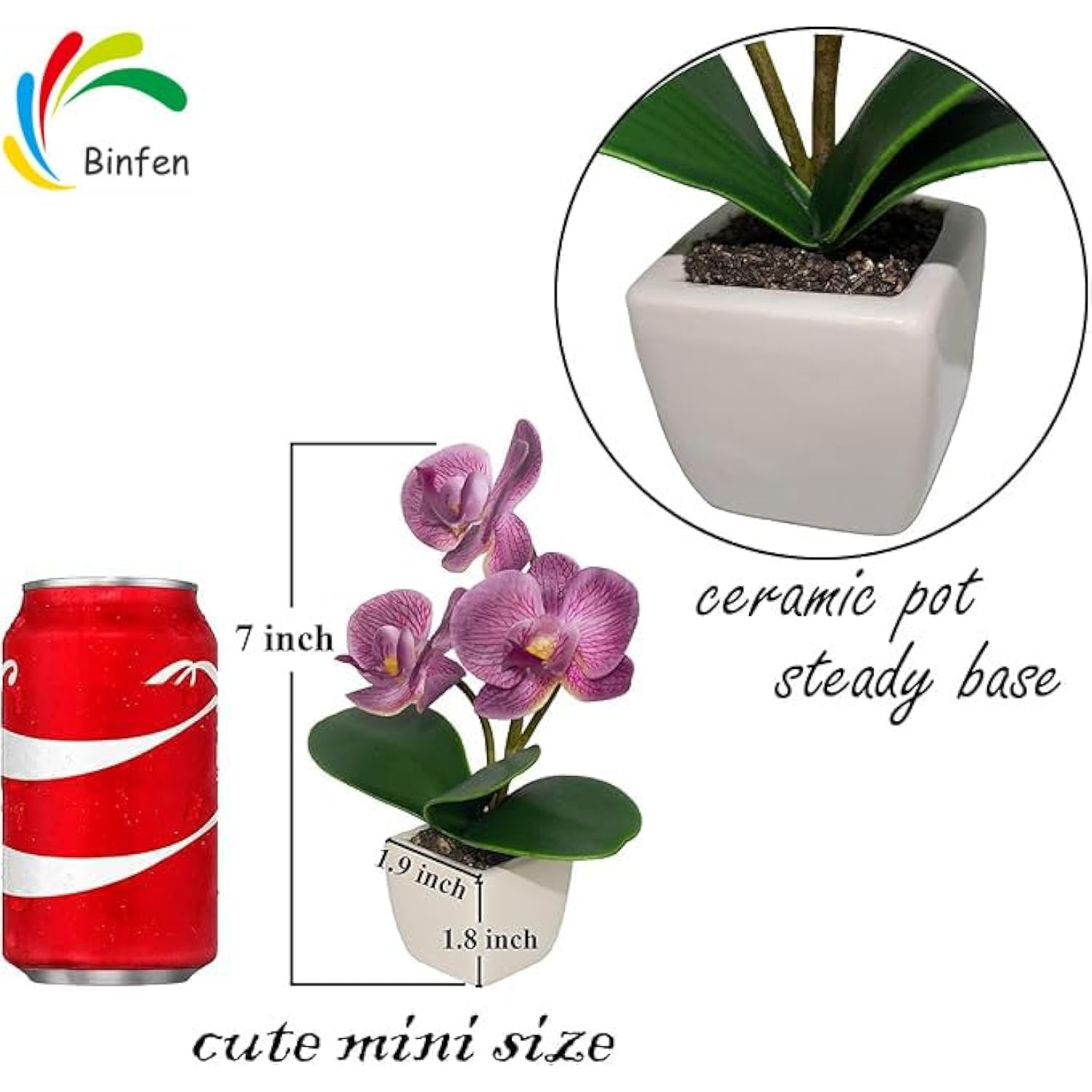 Mini Artificial Silk Orchid Potted Flowers - 4Pcs Real Touch Fake Small Plants In Ceramic Vase For Home Office Bathroom Living Room,Tiny Faux Table Shelf Decor Indoor