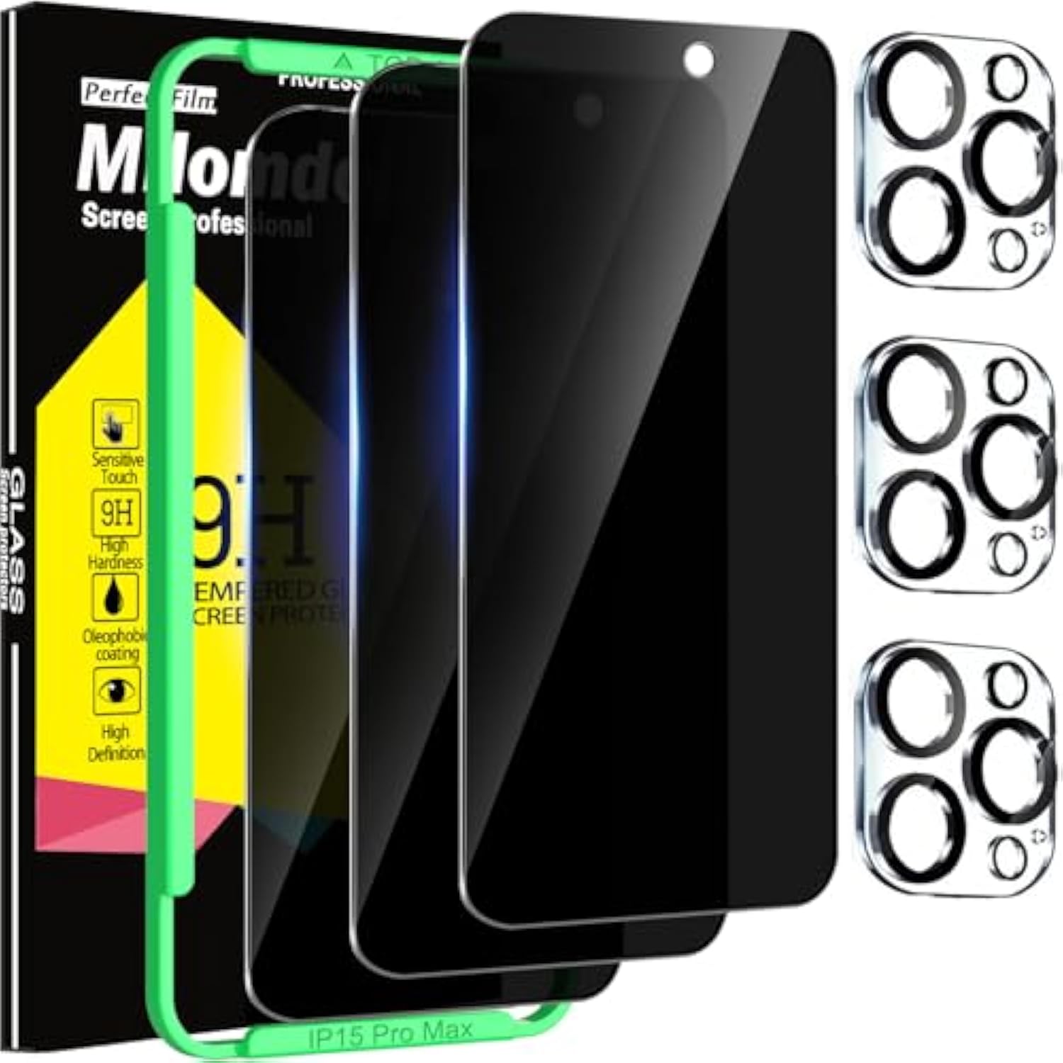 Iphone 15 Pro Max Privacy Screen Protector 3 Pack With Camera Lens Black