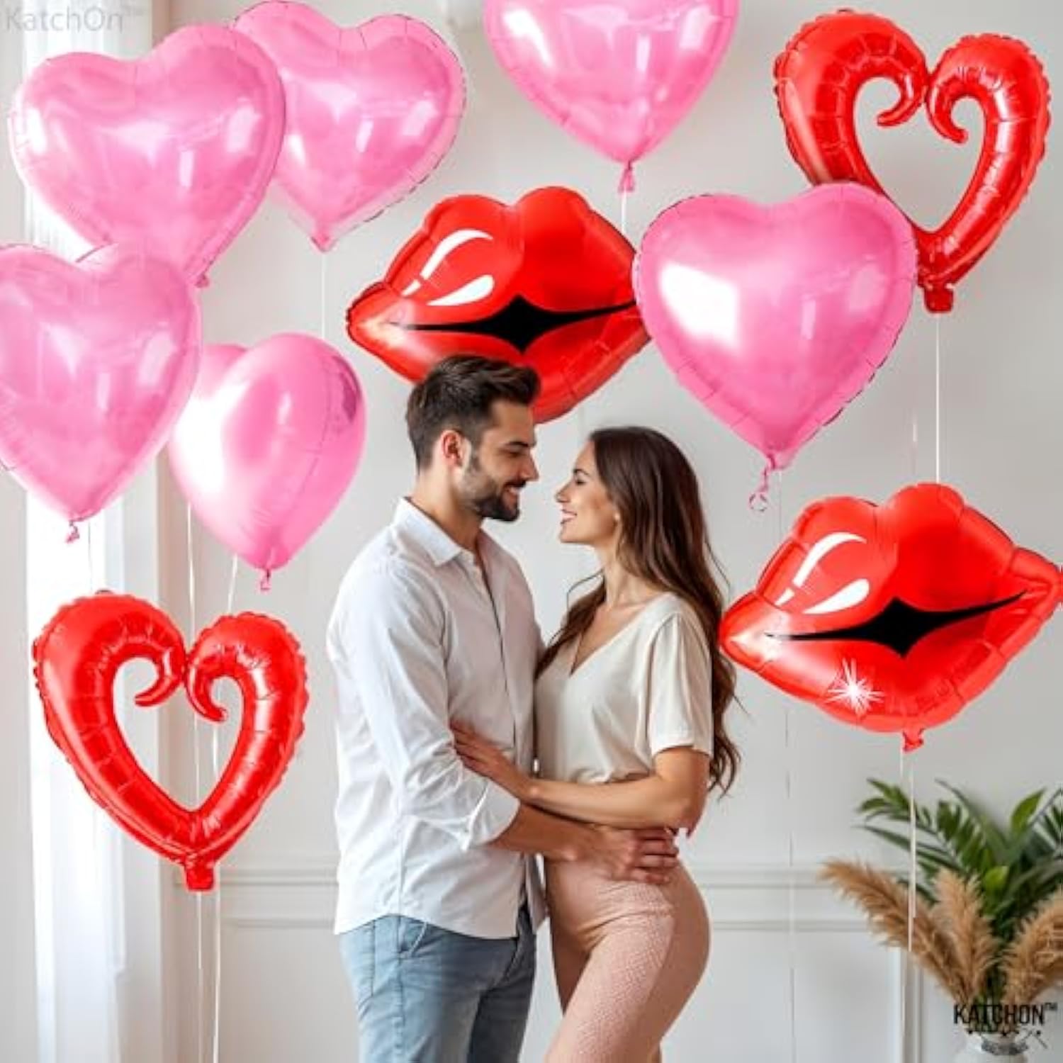 Red And Pink Heart Shaped Balloons - 22 Inch, Pack Of 10 | Heart And Lip Balloons, Valentine'S Day Decorations