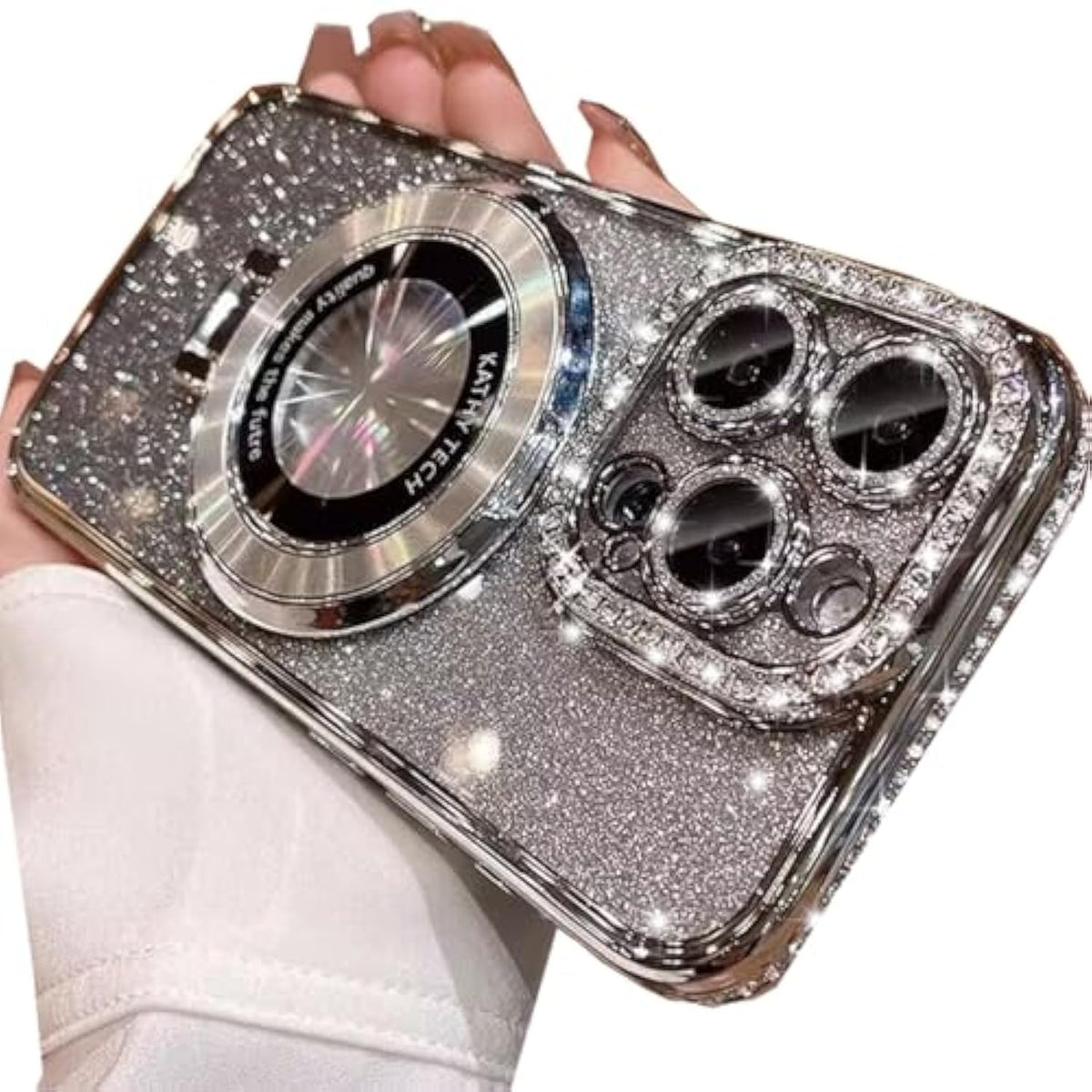 Magnetic Kickstand Glitter Case For Iphone 13 Pro Max, [Compatible With Magsafe] Luxury Bling Sparkly Diamond Rhinestones With Camera Protector Women Girls Case For Iphone 13 Pro Max (Silver)