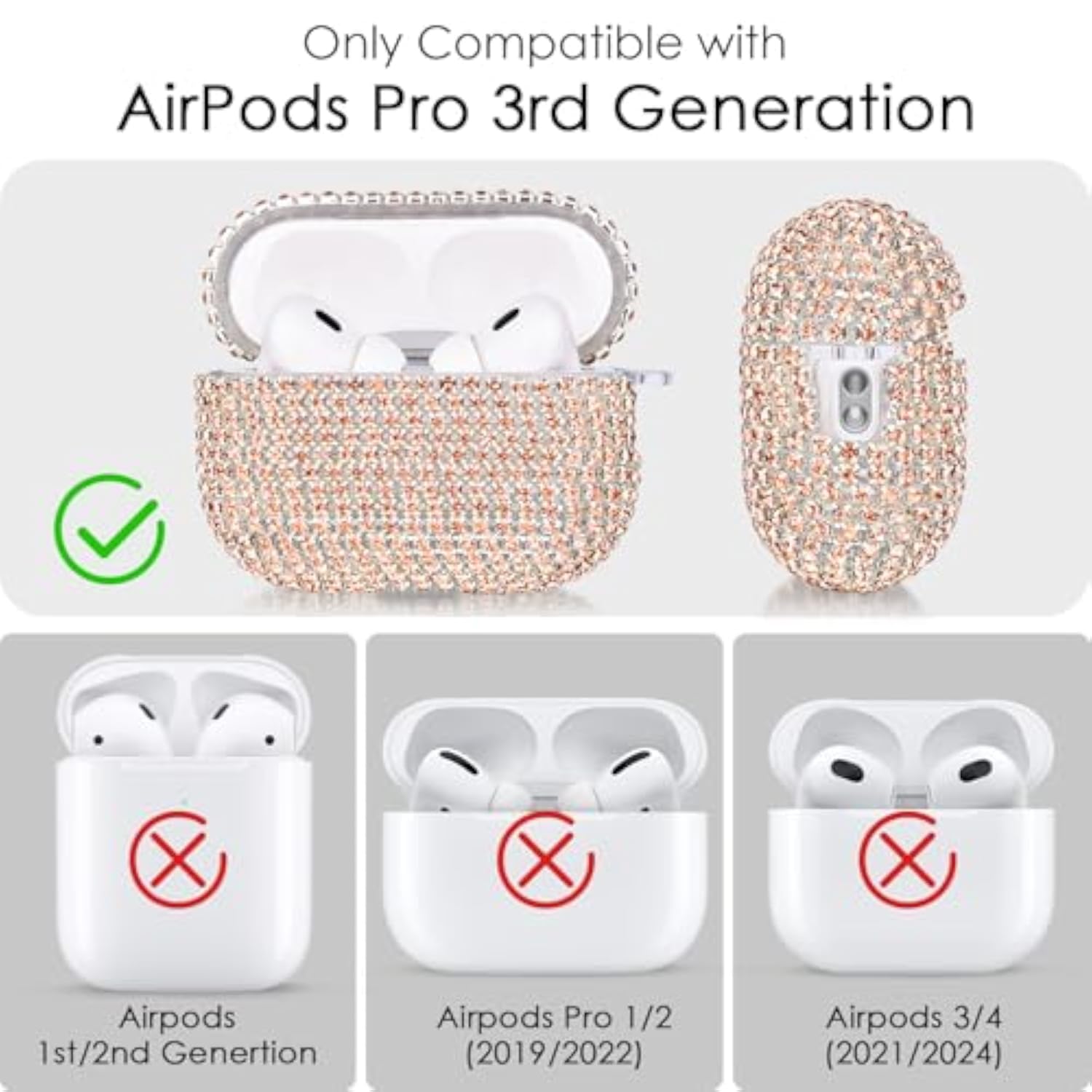 Bling AirPods Pro 3 Case Cover with Keychain for Women, Glitter Diamond Rhinestone Case for Apple AirPods Pro 3rd Gen, Cute and Sparkling AirPods Pro 3 Case with Keychain