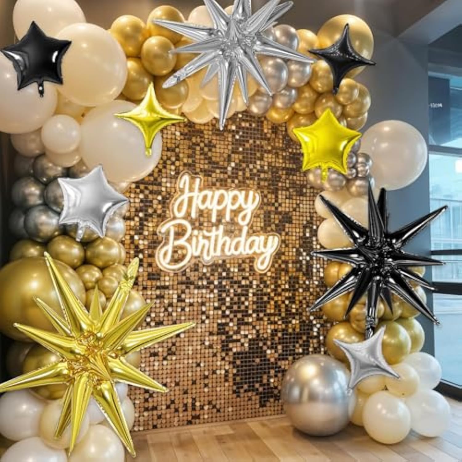 Black Gold Silver Star Balloon Set 16pcs Birthday Wedding Party Decor