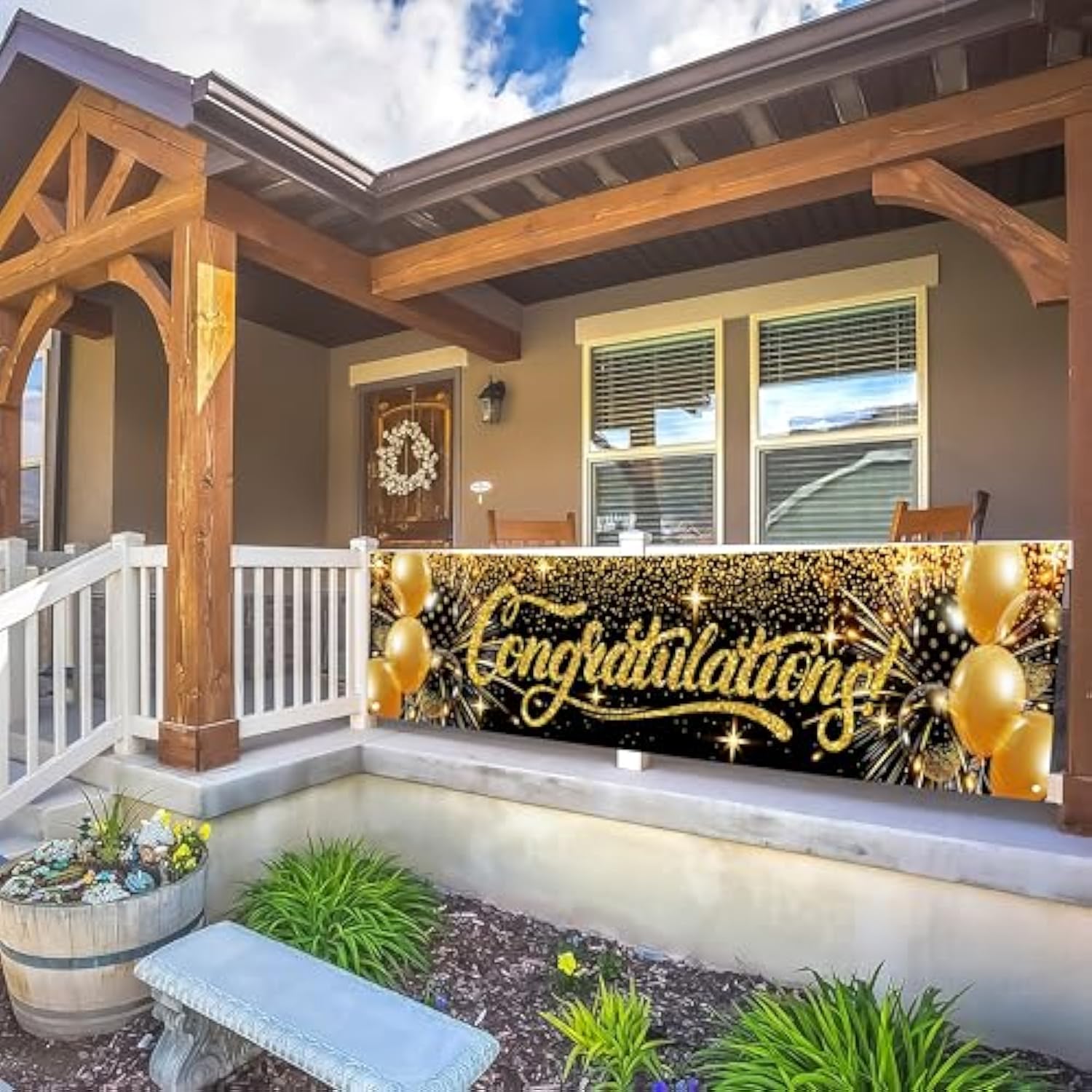 "Congratulations Banner – Proud of You Graduation Decorations (6x1.3ft, Black & Gold)"