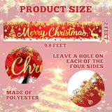 Merry Christmas Banner - Red And Gold Large Outdoor Xmas Tree Elk Banner For Christmas Holiday Party Fence Yard Sign Decoration Photo Background, 9.8 2Ft