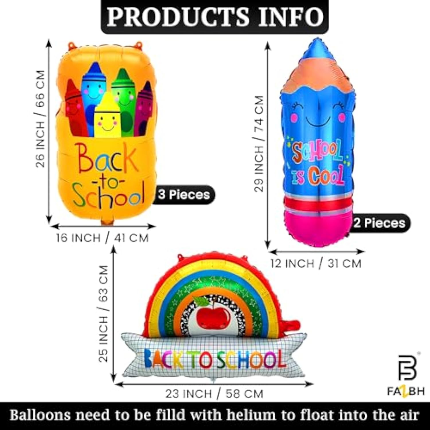 Big, Back To School Balloons - Pack Of 12 | Rainbow Balloons, Bag Balloon, 4 Pieces 18 Inch Round And 4 Pencil Balloon, Welcome Back To School Decorations For Classrooms, Home, Office