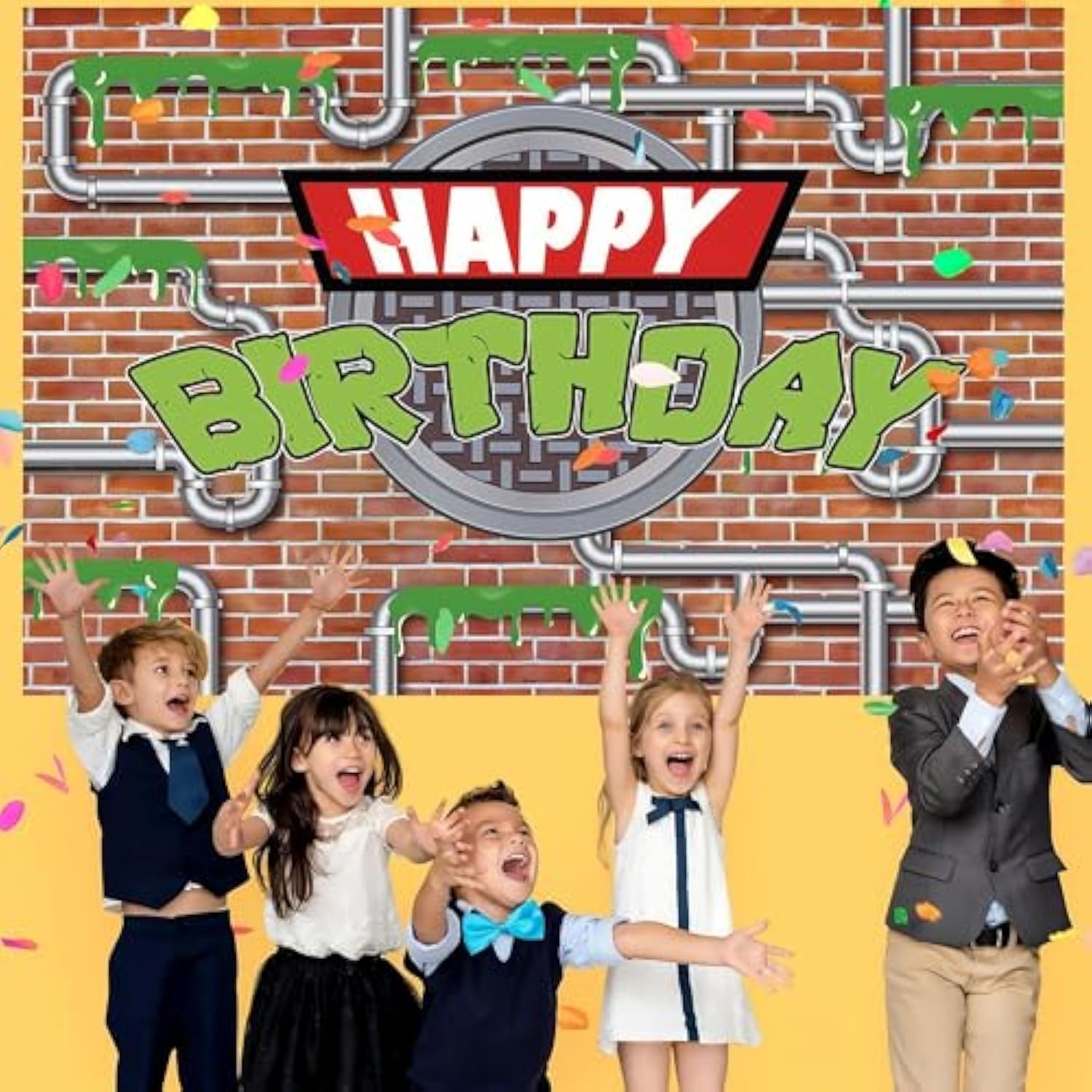 Turtle Banner, 70.8x43.3 Inch Ninja Themed Happy Birthday Background for Kids Party