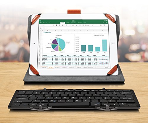Portable Aluminum Tri-Fold Bluetooth Keyboard (Standard Full-Size) With Built-In Rechargeable Battery For Iphone, Smartphone, Ipad, Tablet, Mac, Pc (Ablko4F) Black