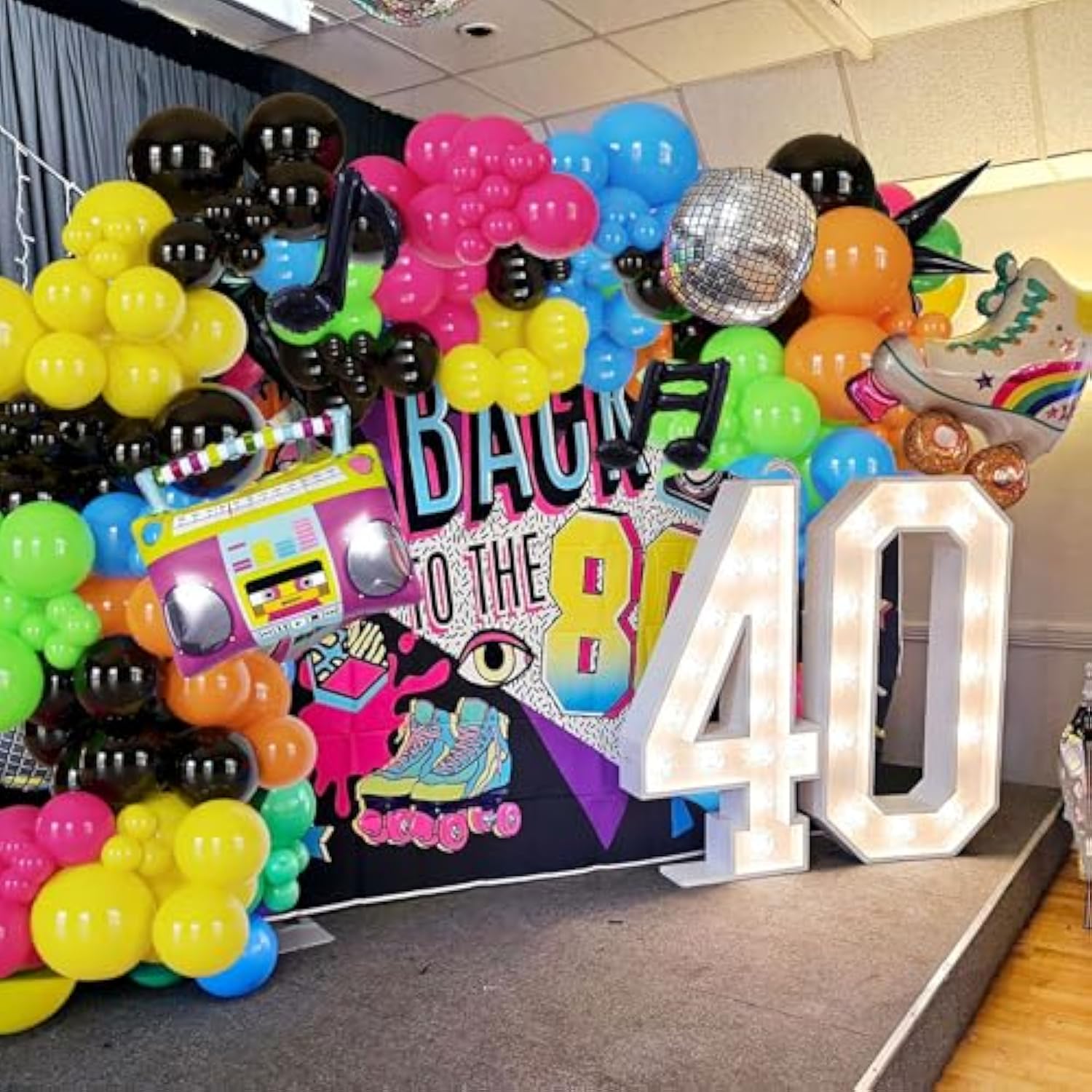 80S 90S Party Decorations 70S Retro Balloon Kit With Disco Ball Radio Skate Balloons For Freaknik Party Decor Disco Dj Music Throwback Birthdays, Proms, Back To The Future,Decades Dance Themed Parties