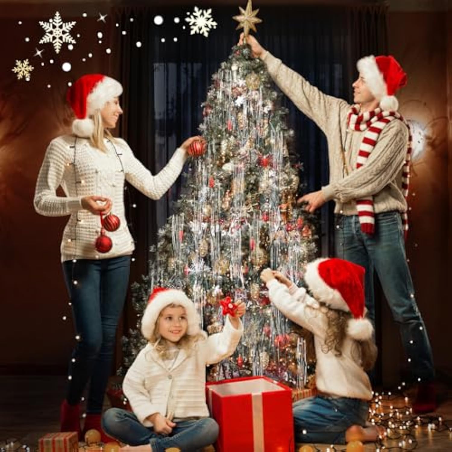 Tinsel Icicles- 5000 Strands 19" Icicle Tinsel Strands For Christmas Tree- Shiny Foil Fringes Tinsel Christmas Tree Decorations For Xmas Tree Holiday Decor Birthday Wedding Party Supplies, Silver