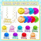 57pcs  Happy Birthday Hanging Swirls, Glitter Ornaments for Party Decor