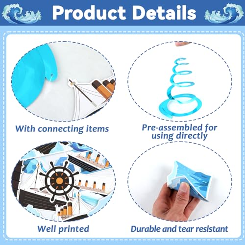 60PCS Nautical Party Supplies Cruise Hanging Swirls Ship Swirls Ocean Cruise Party Swirls Foil Ceiling Streamers for Nautical Cruise Theme Party Decor Ocean Theme Shower Birthday Favors