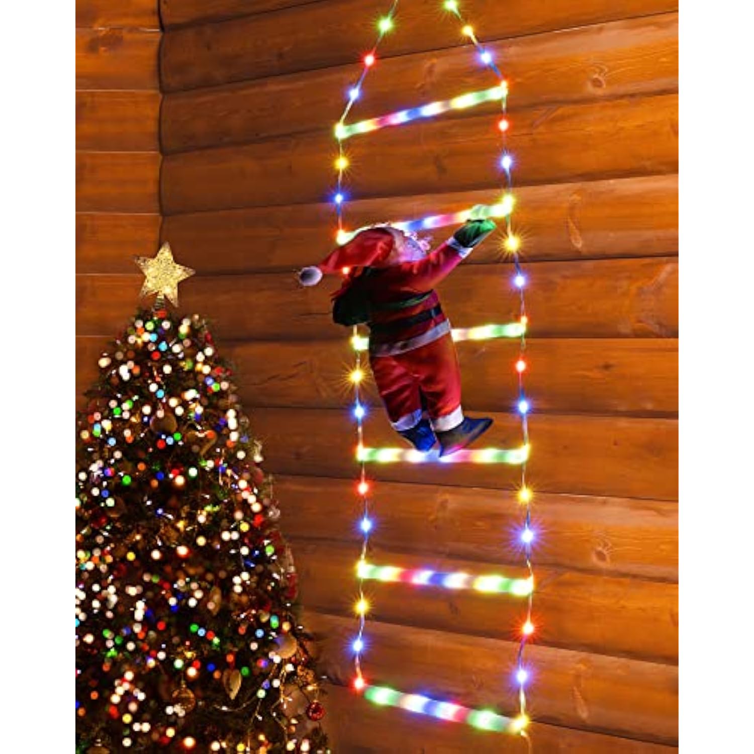 Christmas Decorations Led Ladder Lights With Climbing Santa Claus, 2.5Ft Indoor Christmas Decorative Lights - 8 Modes Xm