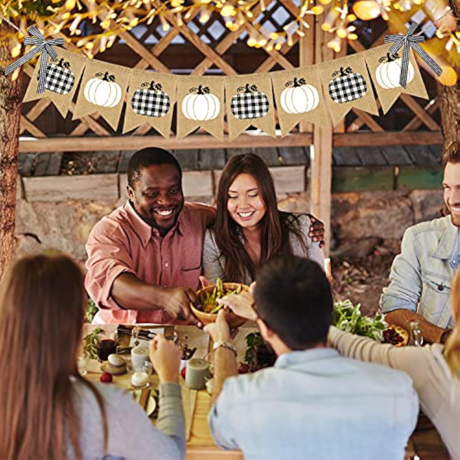 Plaid Pumpkin Burlap Banner Buffalo Check Fall Banner Jute White Pumpkins Bunting Garland Autumn Harvest Bunting Flag Thanksgiving Party Banner For Home Wall Mantel Fireplace Farmhouse Decor