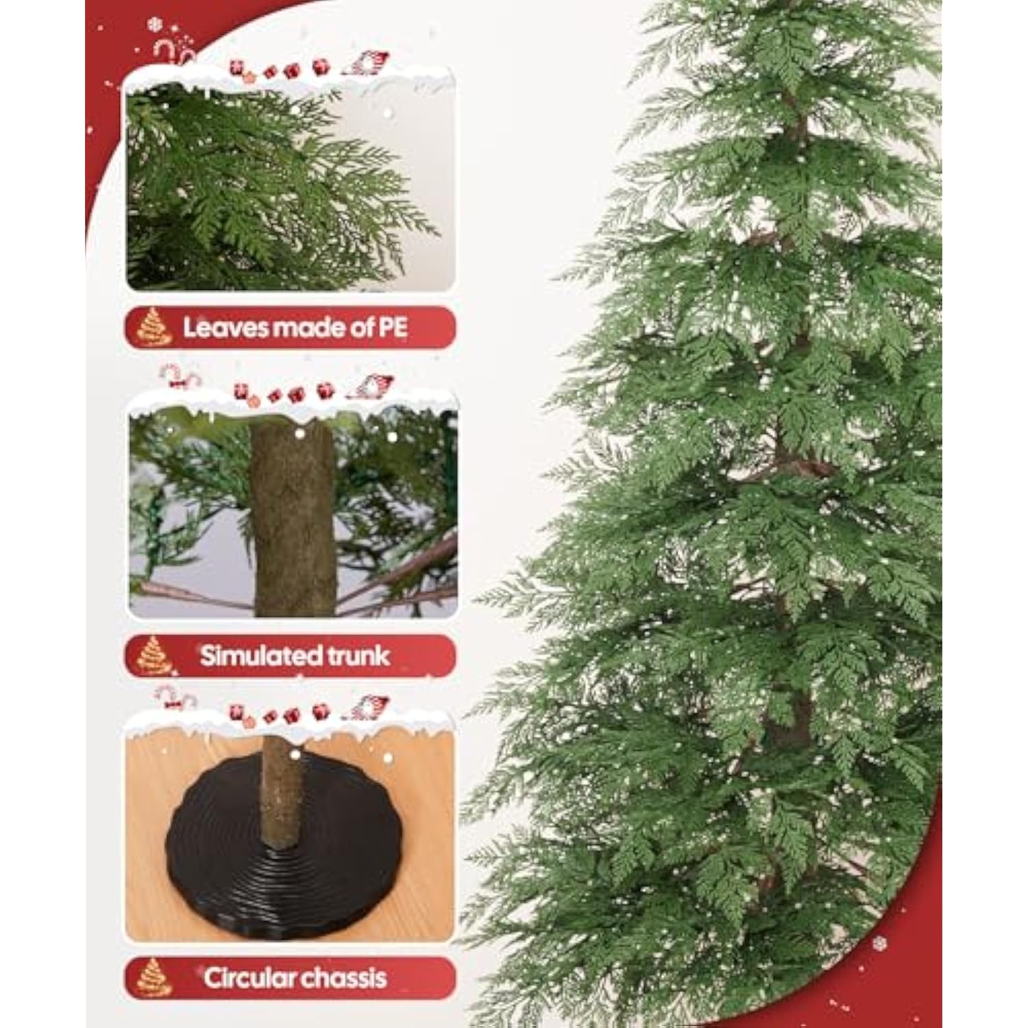 7Ft Artificial Christmas Tree With 350 Warm White Led Lights, Pre-Lit Xmas Tree With Realistic Bark For Indoor Outdoor Holiday Decor