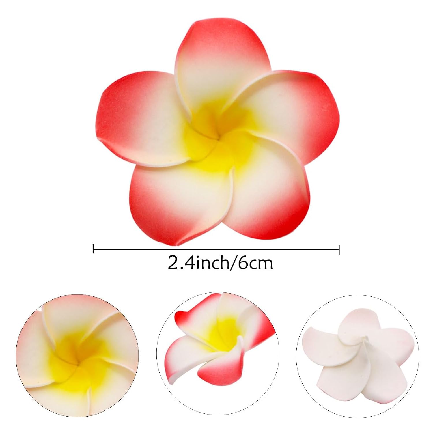 Fzbnsrko 100 Pcs Hawaiian Foam Artificial Plumeria Rubra Hawaiian Flower Petals For Wedding Party Decoration,Diameter 2.4Inch,Red