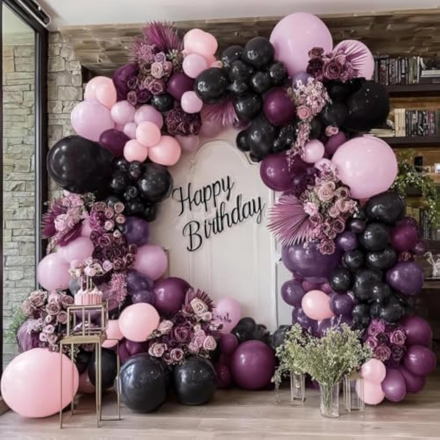Black Pink Purple Balloons Double Stuffed Dark Plum Mauve Pink Pastel Lavender Lilac Balloon Garland Arch Kit For Wednesday Addams Birthday Baby Shower Wedding Goth Party Decorations